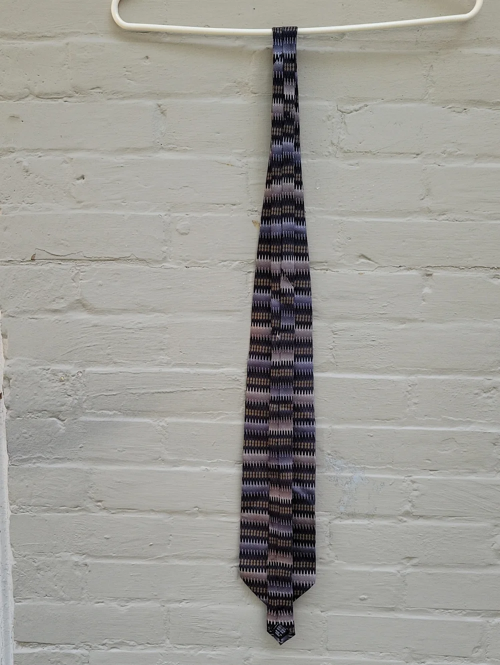 Bergamo New York Men's Patterned Black and Gray Hand Made Silk Tie .